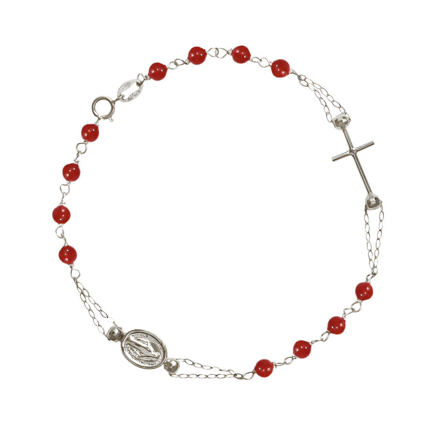 MIRACULOUS ET CROIX - CORAL BRACELET CHAPELET - BLANC OR