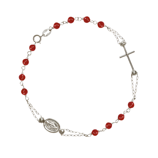 MIRACULOUS ET CROIX - CORAL BRACELET CHAPELET - BLANC OR