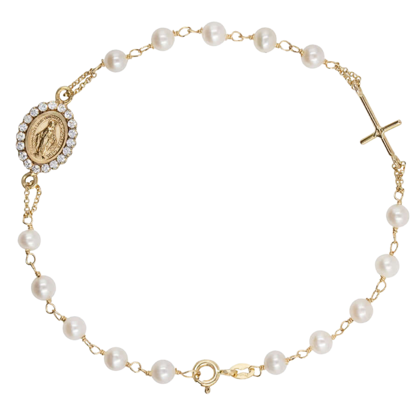MIRACULOUS MÉDAILLE ET CROIX - CHRÉTIEN BRACELET - OR ET PERLES
