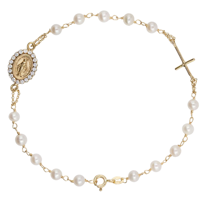 MIRACULOUS MÉDAILLE ET CROIX - CHRÉTIEN BRACELET - OR ET PERLES