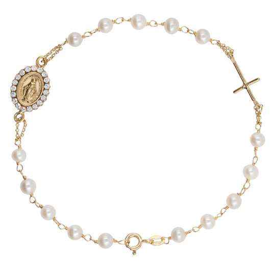 MIRACULOUS MÉDAILLE ET CROIX - CHRÉTIEN BRACELET - OR ET PERLES