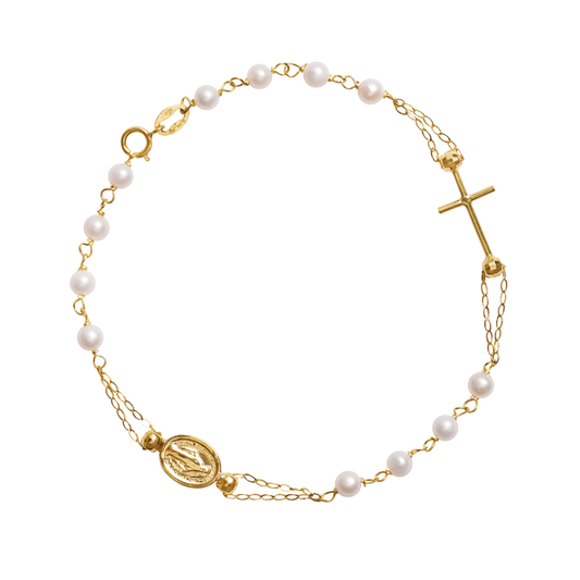 MIRACULOUS ET CROIX - PERLES BRACELET CHAPELET - OR