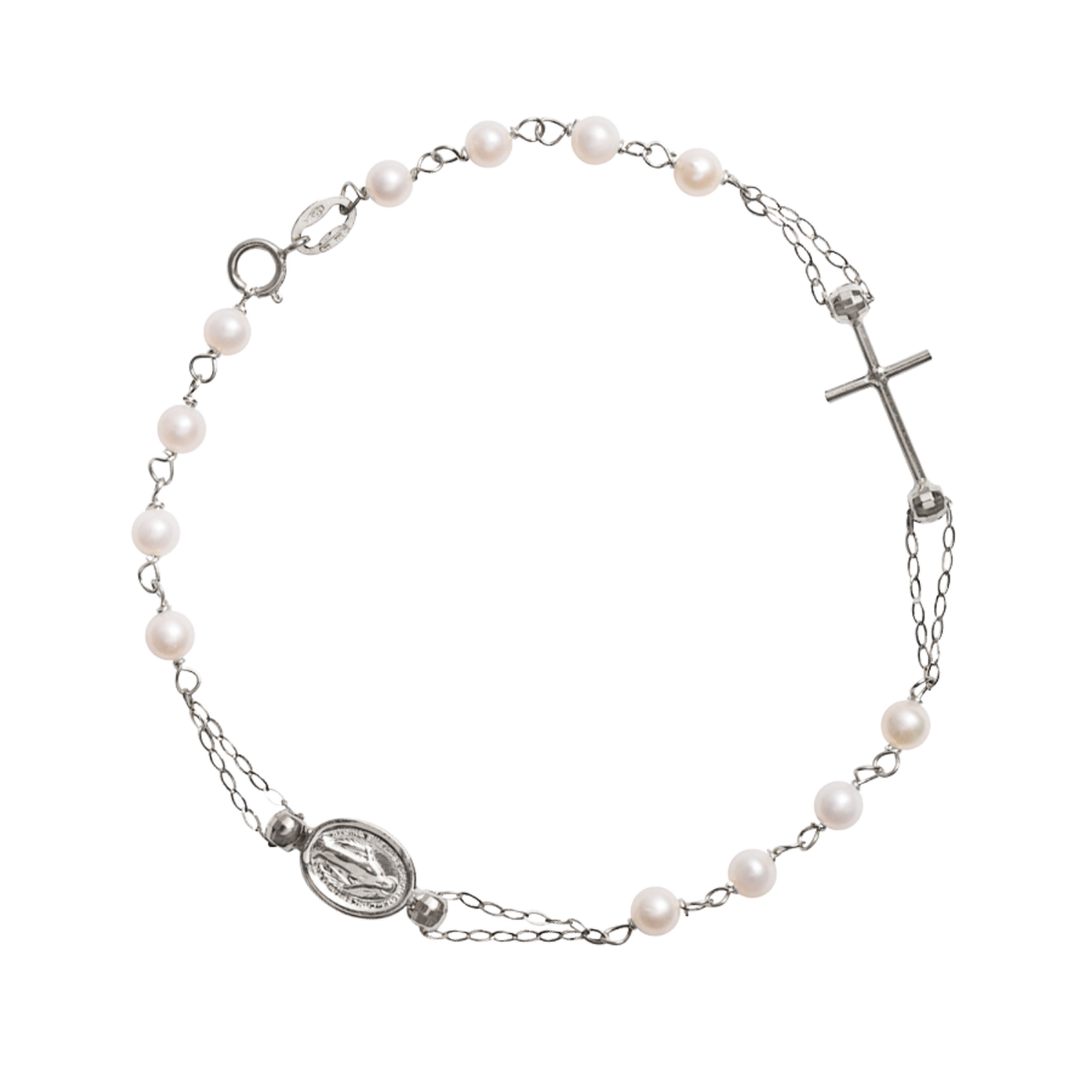 MIRACULOUS ET CROIX - PERLES BRACELET CHAPELET - BLANC OR