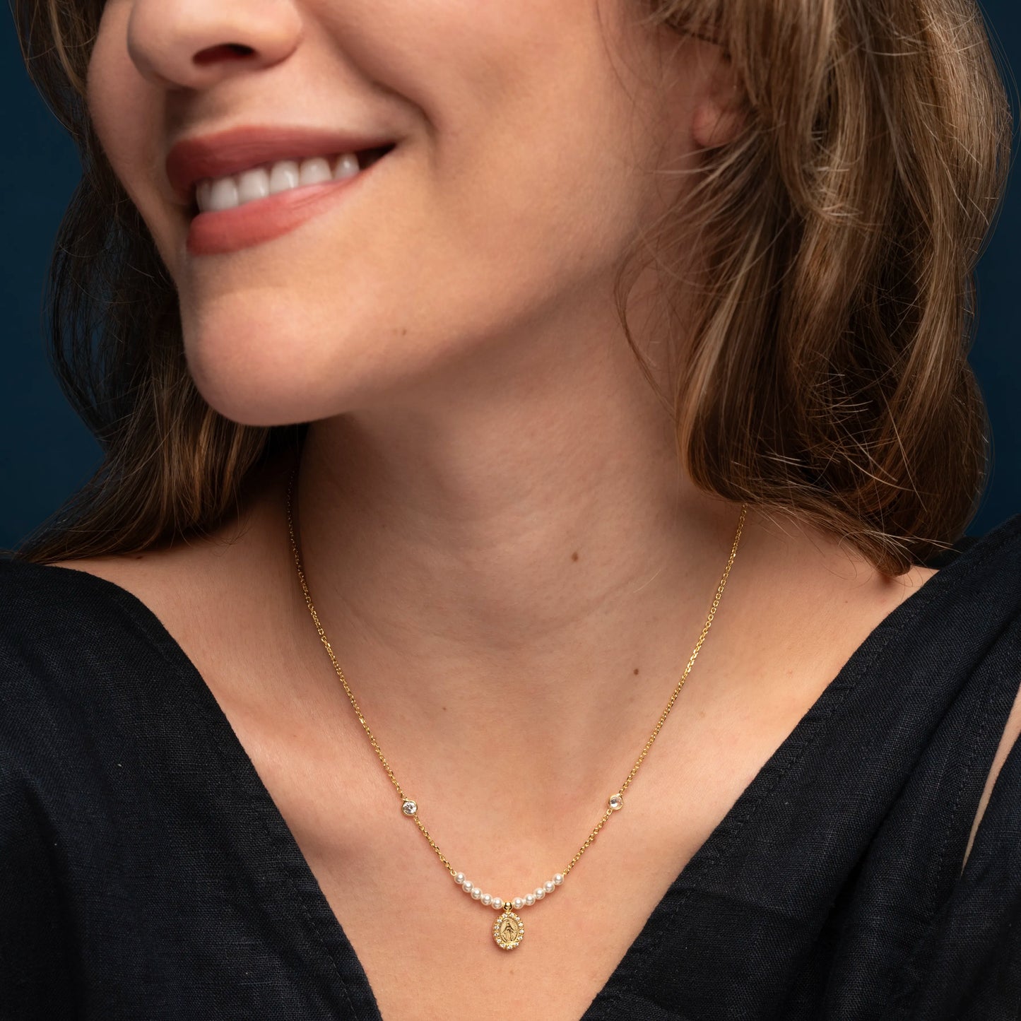 MIRACULOUS MÉDAILLE COLLIER - GOLDEN ARGENT ET PERLES