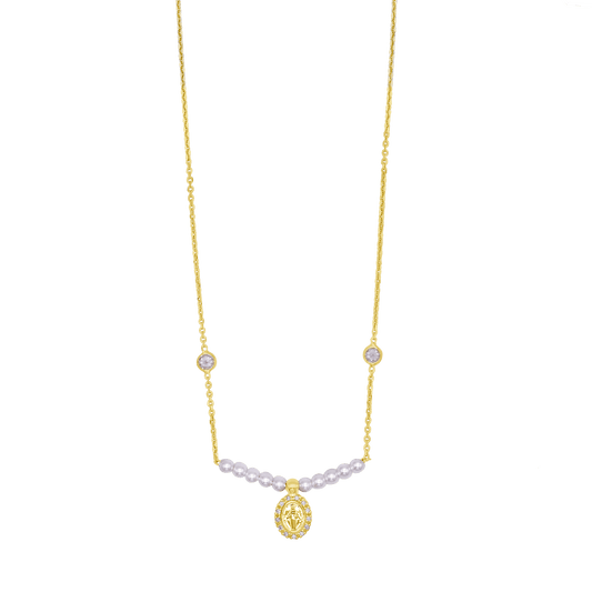 MIRACULOUS MÉDAILLE COLLIER - GOLDEN ARGENT ET PERLES