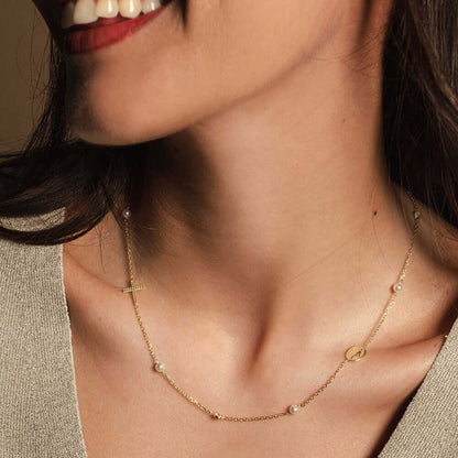 MIRACULOUS ET CROIX - COLLIER PERLE ET CRYSTAL - VERMEIL ARGENT