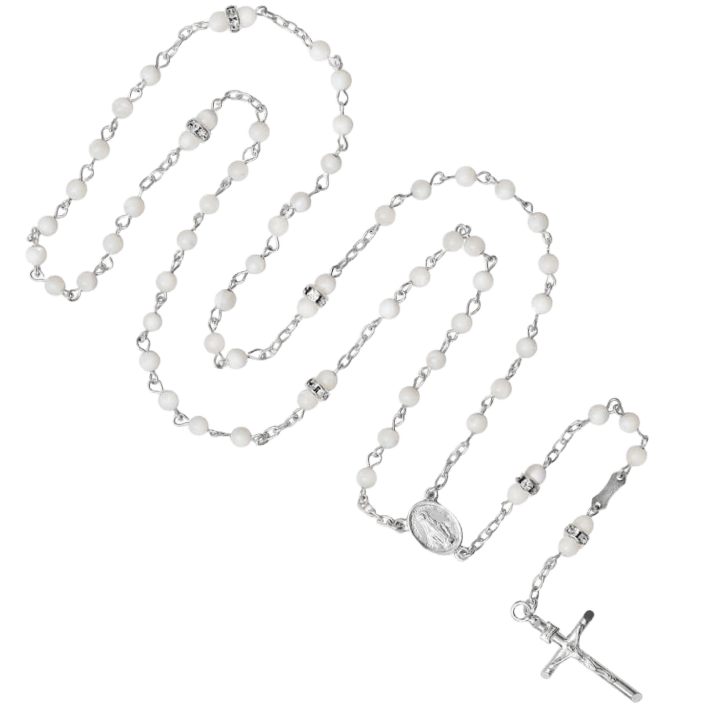 MOTHER OF PERLE ET SWAROVSKI CHAPELET - ARGENT