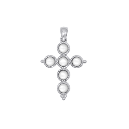 MOTHER OF PERLE PENDENTIF CROIX - ARGENT