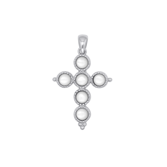 MOTHER OF PERLE PENDENTIF CROIX - ARGENT