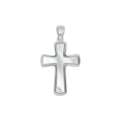 MOTHER OF PERLE PENDENTIF CROIX - ARGENT