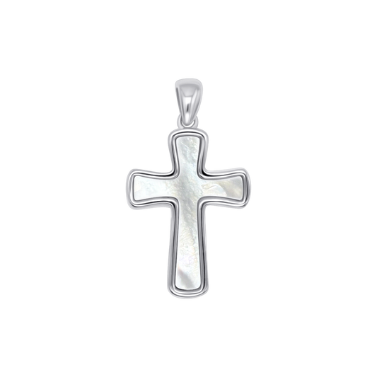 MOTHER OF PERLE PENDENTIF CROIX - ARGENT