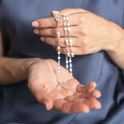 MOTHER OF PERLE ET SWAROVSKI CHAPELET - ARGENT