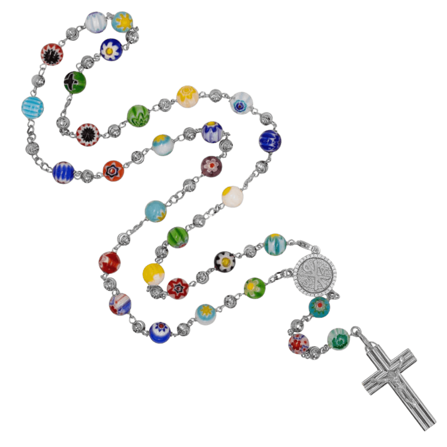 MURRINA GLASS BEADS - CHAPELET - ARGENT