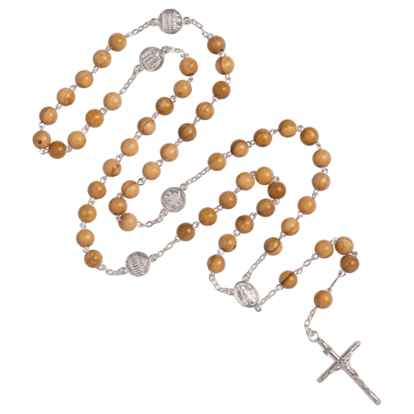 OLIVE BOIS BEADS CHAPELET - ARGENT