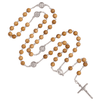 OLIVE BOIS BEADS CHAPELET - ARGENT