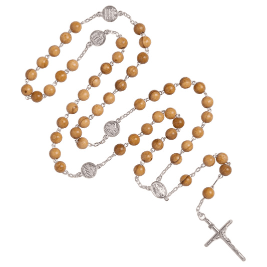 OLIVE BOIS BEADS CHAPELET - ARGENT
