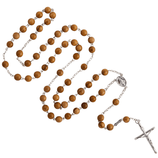OLIVE BOIS BEADS CHAPELET - ARGENT