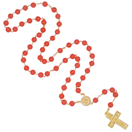 ORANGE AGATE BEADS CHAPELET - VERMEIL ARGENT