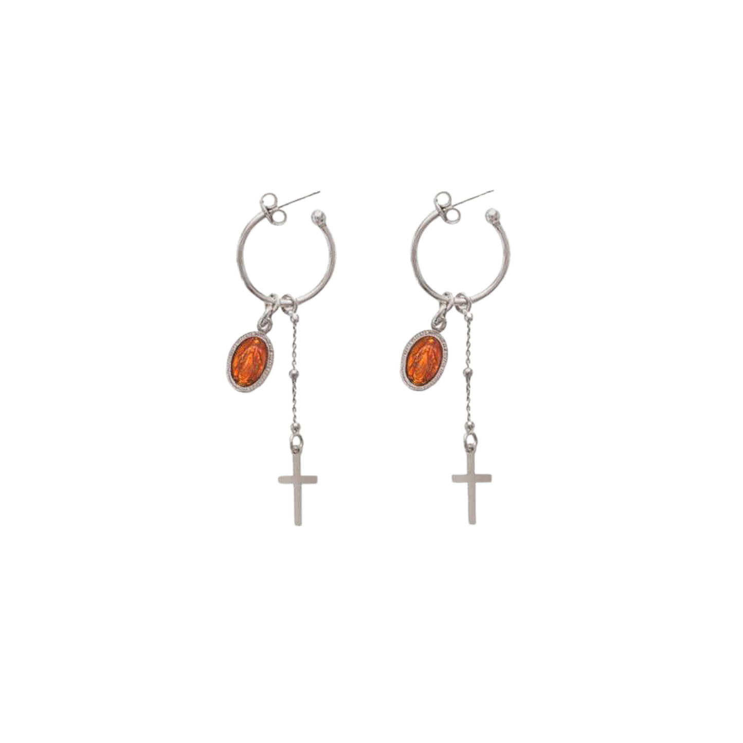 ORANGE MIRACULOUS MÉDAILLE - HOOP BOUCLES D'OREILLES - ARGENT