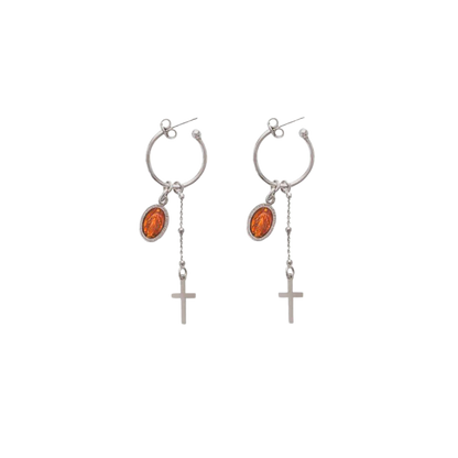 ORANGE MIRACULOUS MÉDAILLE - HOOP BOUCLES D'OREILLES - ARGENT
