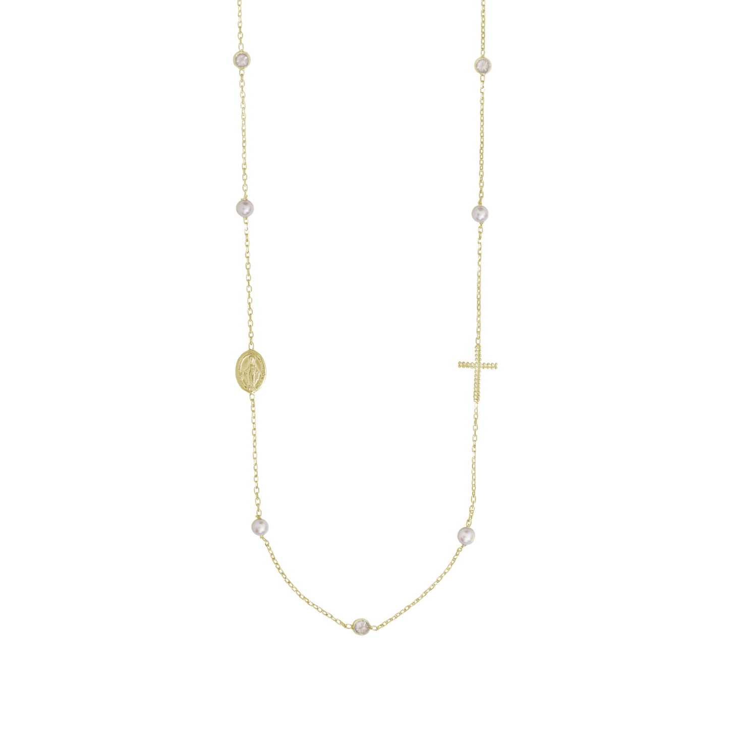 MIRACULOUS ET CROIX - COLLIER PERLE ET CRYSTAL - VERMEIL ARGENT