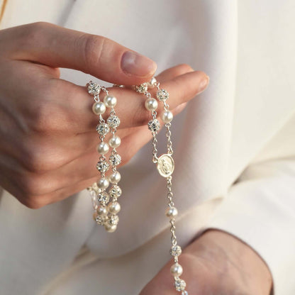 STRASSBALL ET PERLE BEADS CHAPELET - ARGENT