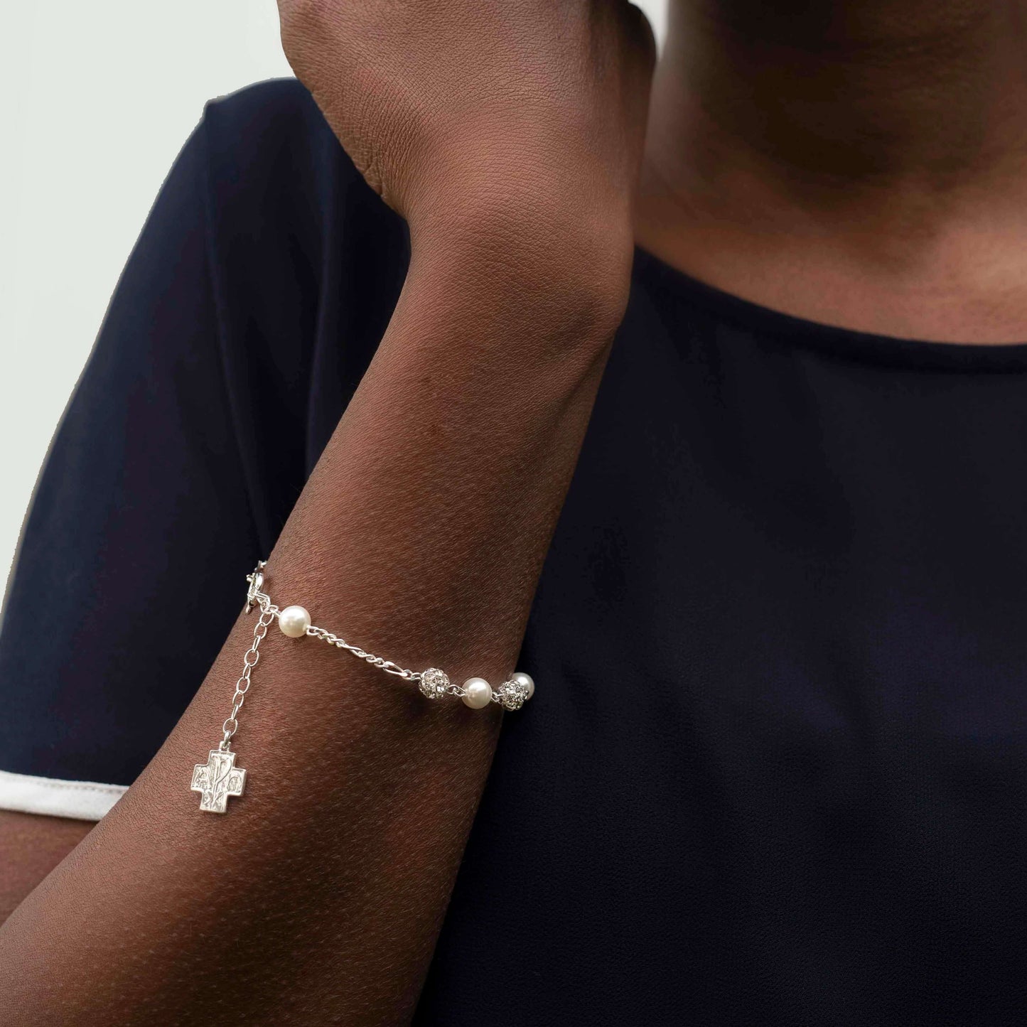 STRASSBALL ET GLASS - PERLE BRACELET CHAPELET - ARGENT