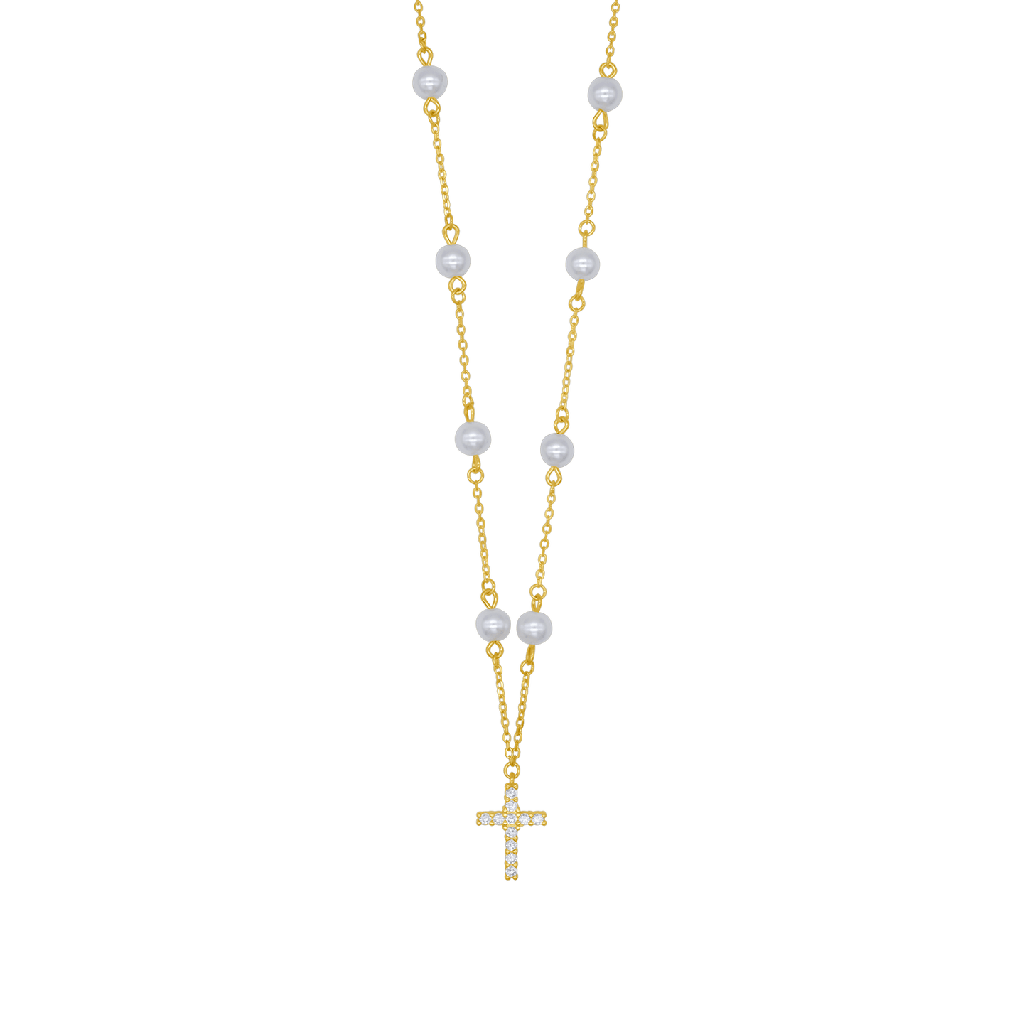 PERLE COLLIER CROIX - GOLDEN ARGENT
