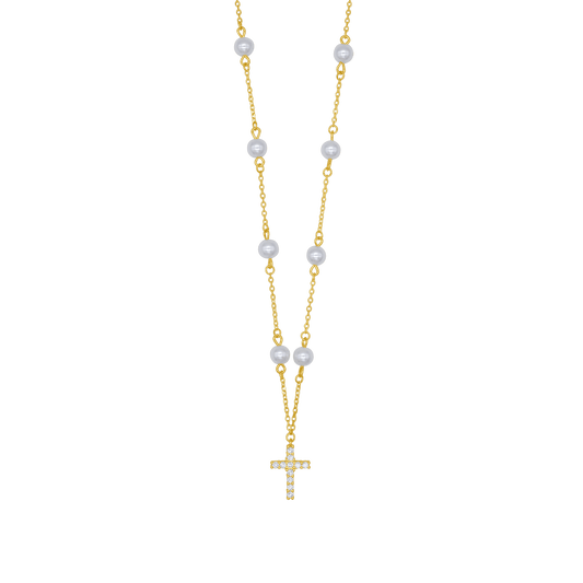 PERLE COLLIER CROIX - GOLDEN ARGENT
