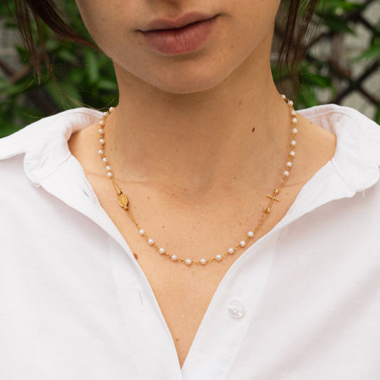 MIRACULOUS ET CROIX - PERLE COLLIER - OR