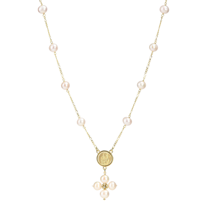 PERLE COLLIER - MÉDAILLE MARIE - VERMEIL ARGENT