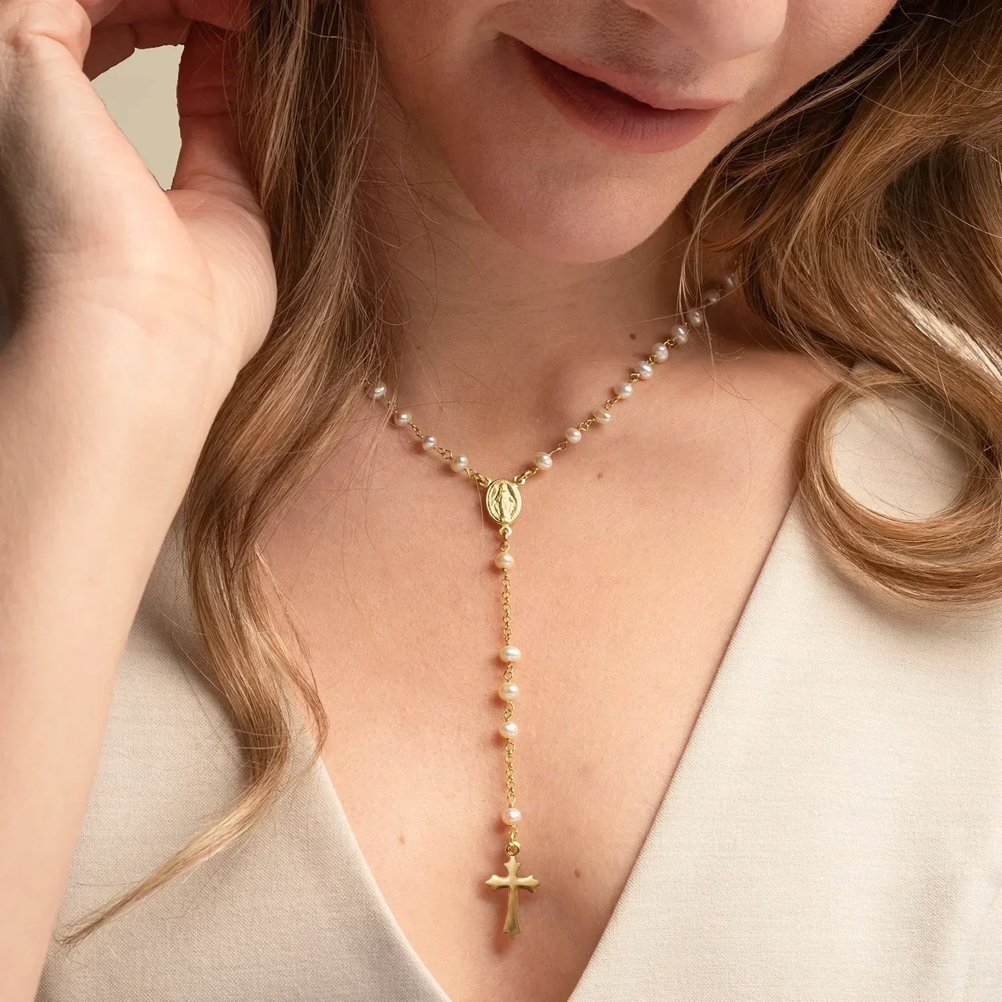 PERLE COLLIER CHAPELET - GOLDEN ARGENT