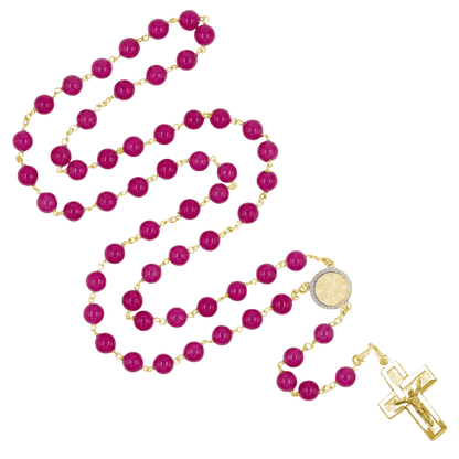 PINK AGATE CHAPELET - VERMEIL ARGENT