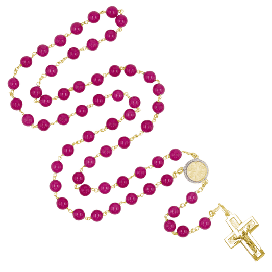 PINK AGATE CHAPELET - VERMEIL ARGENT