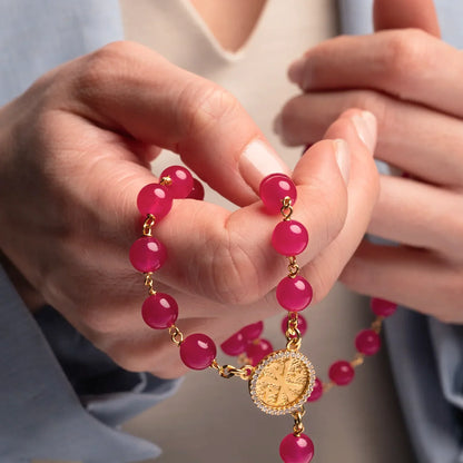PINK AGATE CHAPELET - VERMEIL ARGENT