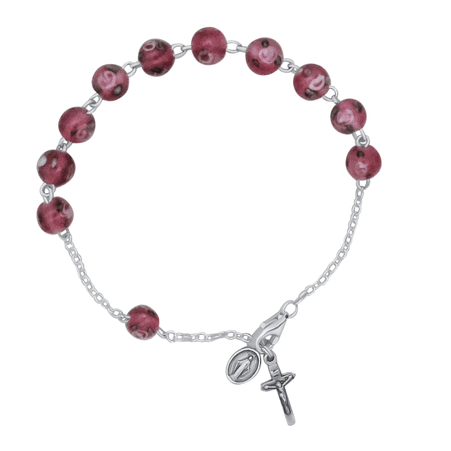 BRACELET CHAPELET - PINK MURANO GLASS ET ARGENT
