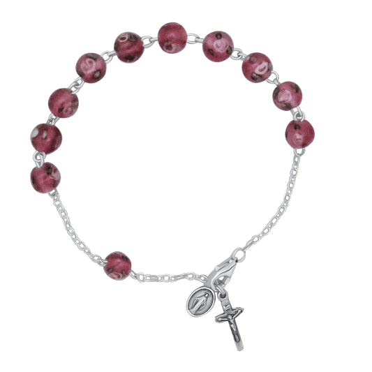 BRACELET CHAPELET - PINK MURANO GLASS ET ARGENT