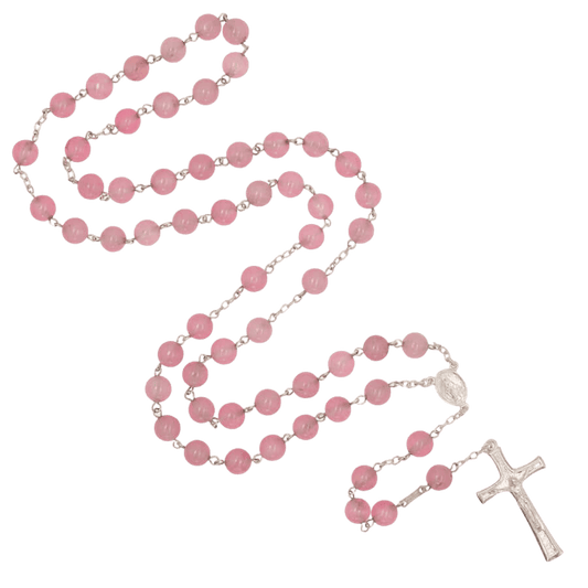 ROSE QUARTZ - CHAPELET - ARGENT