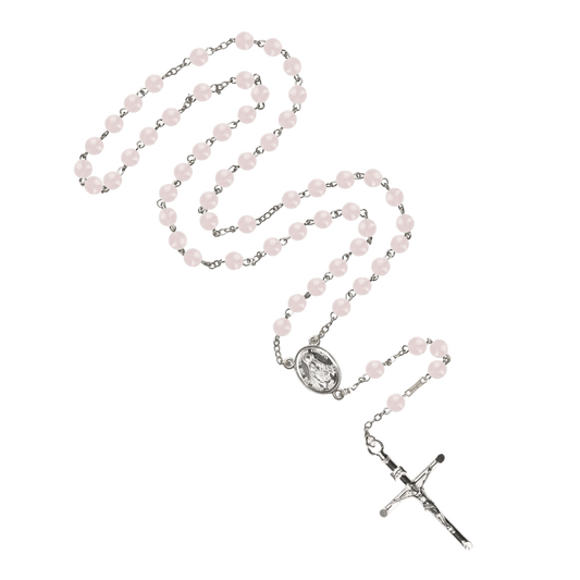 PINK QUARTZ BEADS CHAPELET - ARGENT
