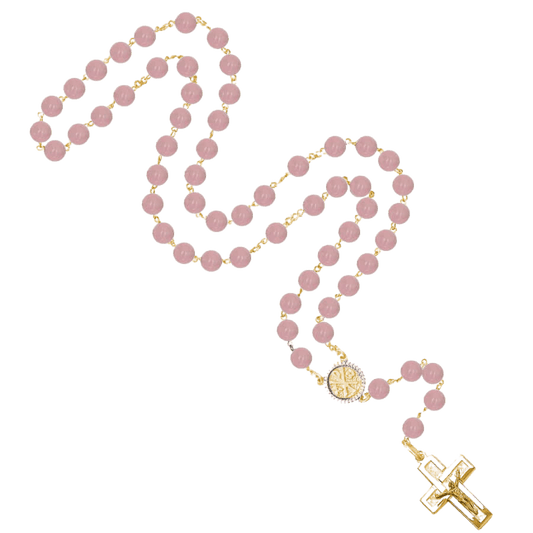 ROSE QUARTZ CHAPELET - VERMEIL ARGENT