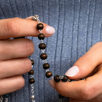 POPE FRANCIS - EN BOIS BEADS CHAPELET - METAL