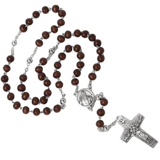 POPE FRANCIS - EN BOIS BEADS CHAPELET - METAL