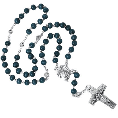 POPE FRANCIS - BLUE EN BOIS BEADS CHAPELET - METAL
