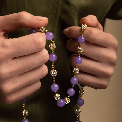 PURPLE AGATE ET STRASSBALL CHAPELET - VERMEIL ARGENT