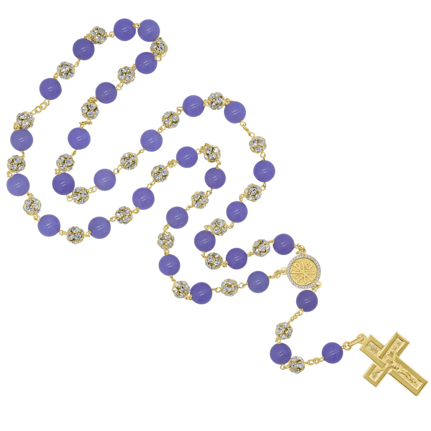 PURPLE AGATE ET STRASSBALL CHAPELET - VERMEIL ARGENT