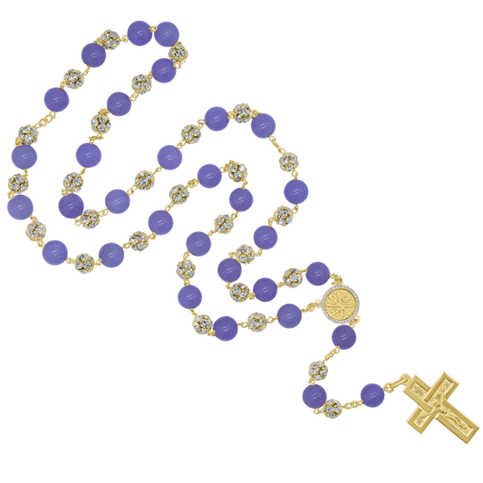 PURPLE AGATE ET STRASSBALL CHAPELET - VERMEIL ARGENT