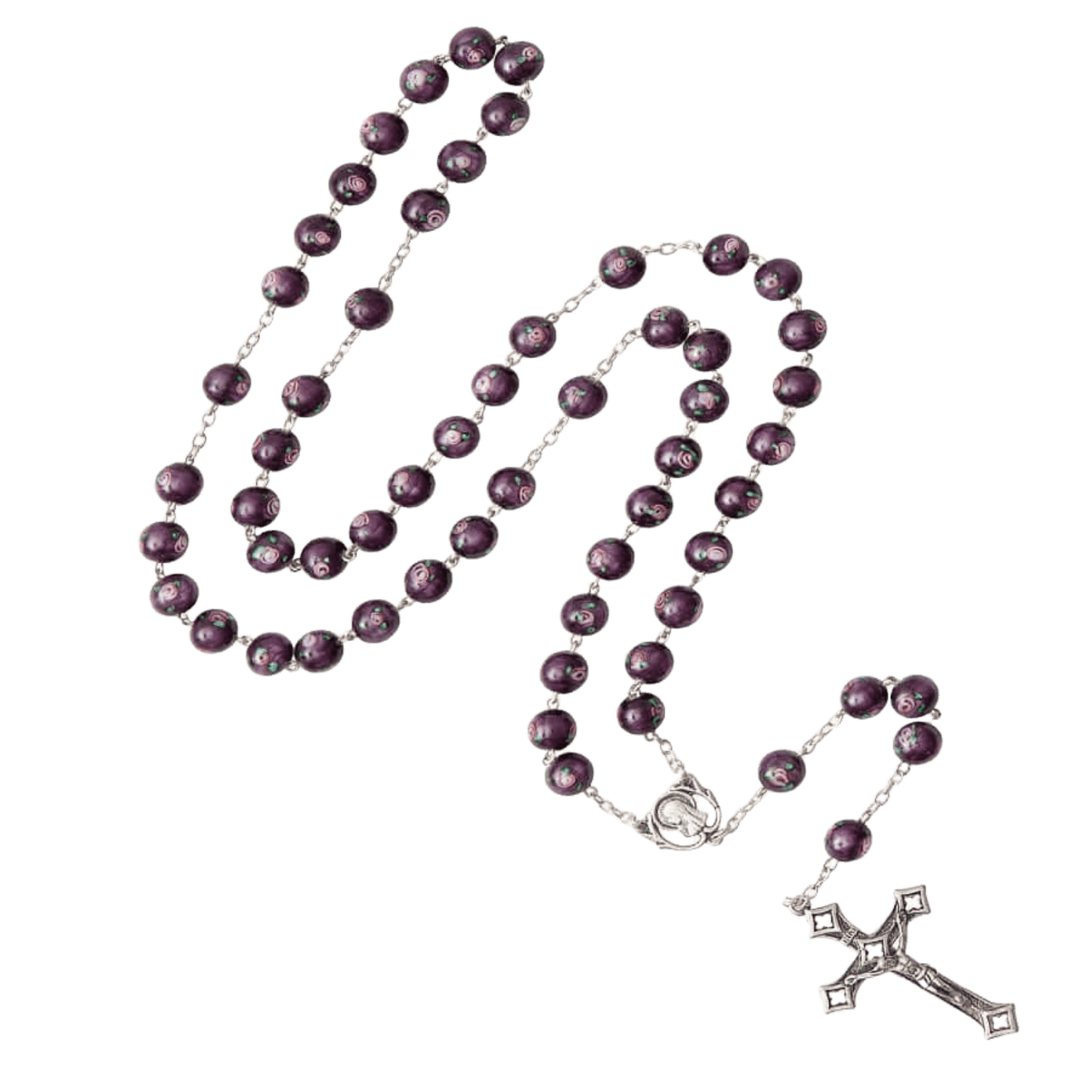 PURPLE MURANO GLASS CHAPELET - ARGENT