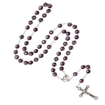 PURPLE MURANO GLASS CHAPELET - ARGENT
