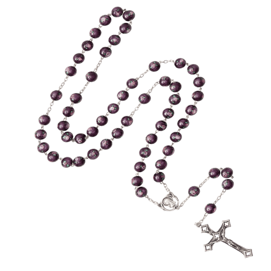 PURPLE MURANO GLASS CHAPELET - ARGENT