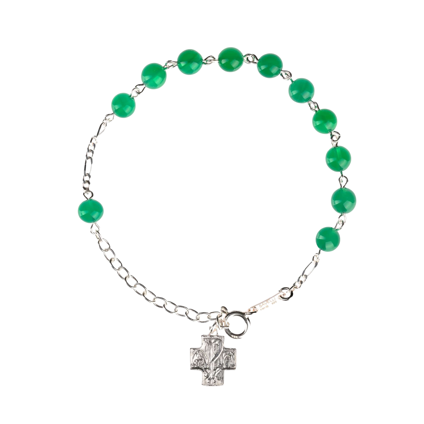 BRACELET CHAPELET - GREEN AGATE - ARGENT